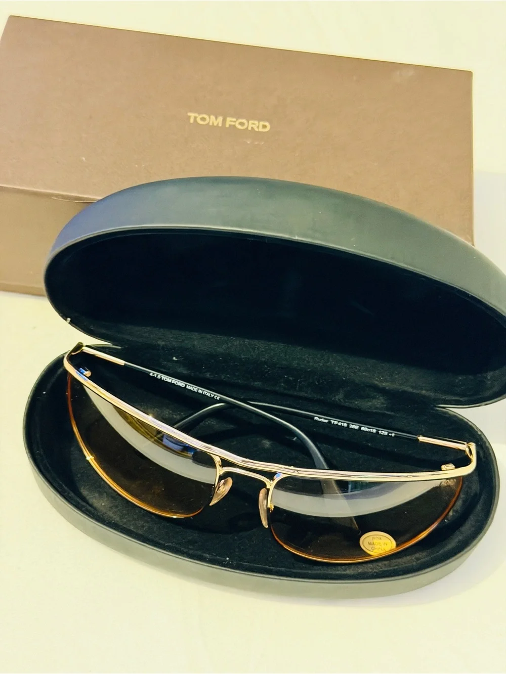 Tom Ford Men’s Gold Frame Aviator Sunglasses with Amber Lenses